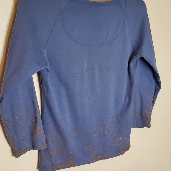 Gold Splash Periwinkle Blue 3/4 Sleeve Armani Exchange Shirt with Paint Accents - Picture 10 of 13